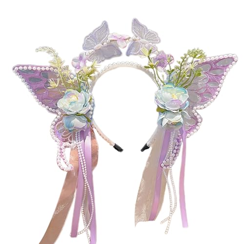 XBOKA Glitzernde Perlen Stirnband handgewebtes Band Schmetterling für Festzug Abschlussball Prinzessin Haarschmuck Bühne Requisiten von XBOKA