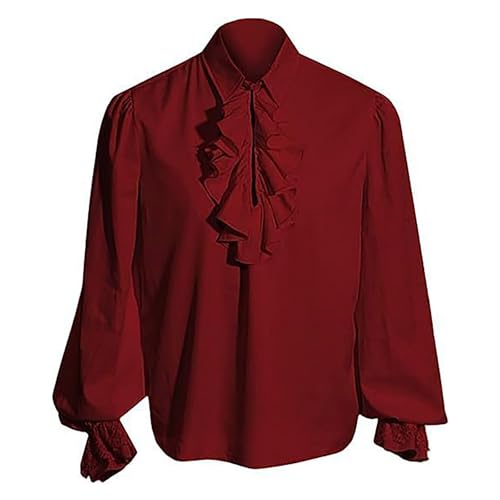 XBlave Piratenhemden für Herren, langärmelig, gerüscht, Spitze, Vampir, Cosplay, Renaissance, Mode viktorianisches Halloween Polyester-Kostüm von XBlave