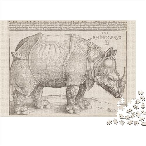 Albrecht Durer Rhinocerus Holz-Puzzle Für Erwachsene 1000 Teile, Hölzernes Museums Puzzle, Weltberühmte Gemälde Puzzles, Lernspiele, Tolles Geschenk, Wohnkultur 1000 Pcs von XCOFG