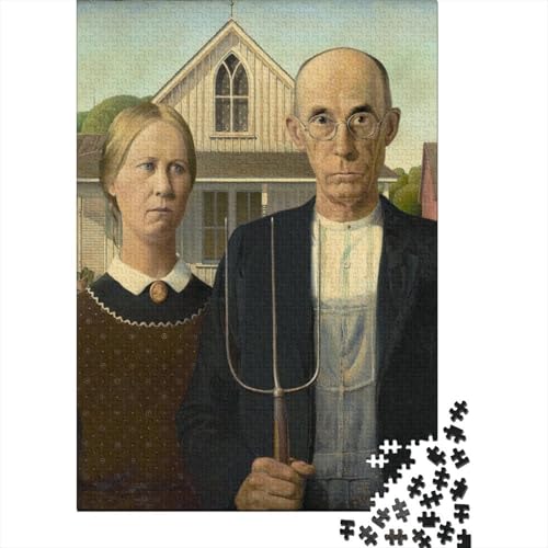 Grant Wood Holz Puzzle 1000 Tabletten, Dekomprimierung Lernspielzeug Weltberühmte Gemälde Puzzles, Exquisite Museums Puzzlespiel, Jungen Und Mädchen Gemälde Puzzles von XCOFG