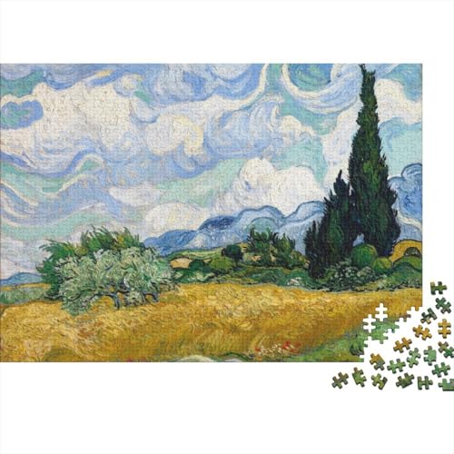 Kunst Wheat Field with Cypresses 1000 Teile Puzzles Für Gemälde Holz-Puzzle Lernen Lernspielzeug Familienspiele Geschenke Für Heimdekoration Für Erwachsene 1000 Stück von XCOFG