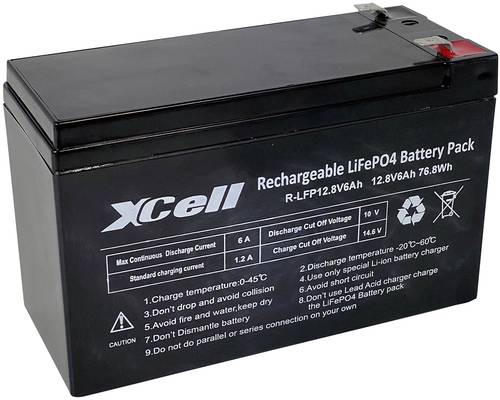 XCell 12.8-6 Spezial-Akku LiFePo-Block Flachstecker LiFePO 4 12.8V 6000 mAh von XCell