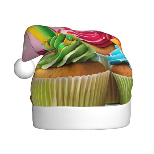 XDCYWBZDBC Bunte Weihnachtsmütze mit Cupcake-Motiv für Erwachsene, Weihnachtsfeier, Winter-Plüschball, Weihnachtsmütze, Unisex, Erwachsene, Weihnachtsmannmütze, Weihnachtsmannmütze, von XDCYWBZDBC