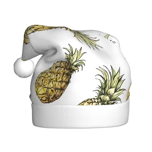 XDCYWBZDBC Goldener Ananas-Hintergrund für Erwachsene, Weihnachtsmütze, Weihnachtsfeier, Weihnachtsmütze, Winter, Plüschball, Weihnachtsmütze, Unisex, Erwachsene, Weihnachtsmannmütze, verwendet Sor von XDCYWBZDBC