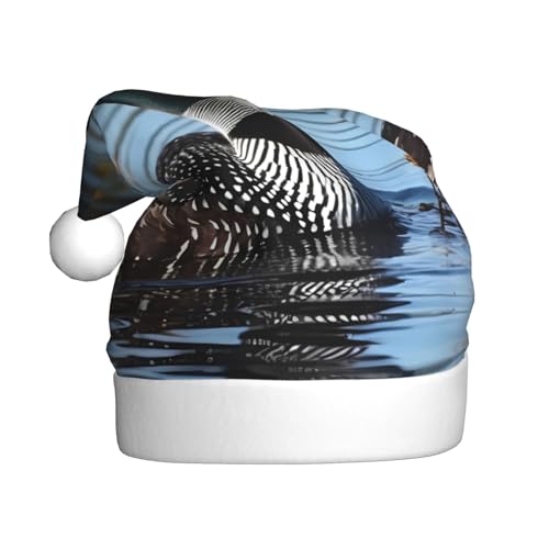 XDCYWBZDBC Loon Birds Weihnachtsmütze für Erwachsene, Weihnachtsmütze, Weihnachtsmütze, Winter, Plüschball, Weihnachtsmütze, Unisex, Erwachsene, Weihnachtsmannmütze, gebraucht, für Neujahr, Urlaub, von XDCYWBZDBC