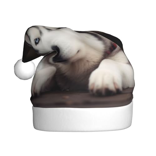 XDCYWBZDBC Niedlicher Husky-Hund Erwachsene Weihnachtsmütze Weihnachtsparty Weihnachtsmütze Winter Plüsch Ball Weihnachtsmütze Unisex Erwachsene Weihnachtsmannmütze Verwendet Sor Neujahr Urlaub Party von XDCYWBZDBC