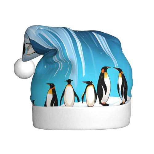 XDCYWBZDBC Pinguine auf dem Eisberg bedruckte Weihnachtsmütze für Erwachsene, Weihnachtsparty, Weihnachtsmütze, Winter, Plüschball, Weihnachtsmütze, Unisex, Erwachsene, Weihnachtsmannmütze, verwendet von XDCYWBZDBC