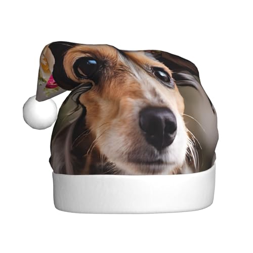 XDCYWBZDBC Yorkie Floral Erwachsene Weihnachtsmütze Weihnachtsparty Weihnachtsmütze Winter Plüsch Ball Weihnachtsmütze Unisex Erwachsene Santa Hat Used Sor Neujahr Urlaub Party Ornamente von XDCYWBZDBC