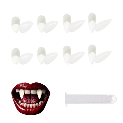 5 Stücke Vampir Zähne 4 Sizes Zähne Zum Aufstecken Falsche Zähne mit 1 Rohr Pellets Klebstoff Vampirzähne für Cosplay Party Requisiten Halloween von XDGBGFN