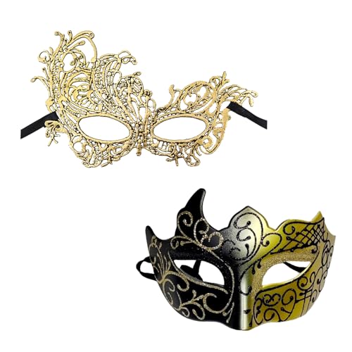 XDGBGFN 2 Stück Maskerade Venezianische Maskerade Damen Herren Maske Schwarz Spitze Maske Elegant Maske für Halloween Karneval Cosplay von XDGBGFN