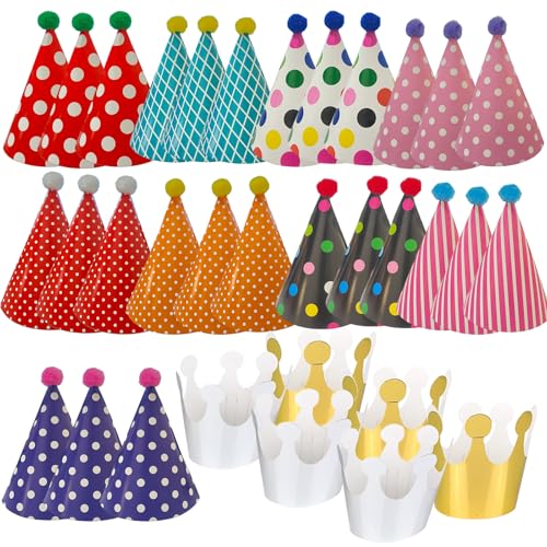 XDGBGFN 33 Stück Partyhüte Kindergeburtstag Party Set Kegelhüte Partyhüte Kronhut mit Schnur für Birthday Festival Dekoration Foto Prop Mädchen Jungen XDGBGFN 33 Stück Partyhüte Kindergeburtstag Party Set Kegelhüte Partyhüte Kronhut mit Schnur für Birthday Festival Dekoration Foto Prop Mädchen Jungen von XDGBGFN