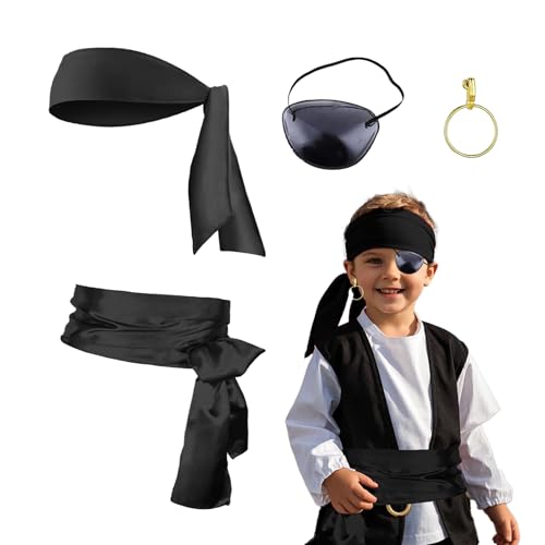 XDGBGFN 4 Stück Piraten Kostüm Zubehör Set Stirnband Mittelalterliche Große Gürtel Piraten Halskette und Piraten Zubehör für Karneval Halloween Deko Cosplay (Schwarz) von XDGBGFN