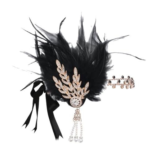 XDGBGFN Damen 1920s Stirnband Blatt-Strass mit Feder Haarband Kostüm Accessoires 20er Jahre Stil Flapper Damen Fasching Party Zubehör Kostüm Accessoires (Schwarz) von XDGBGFN