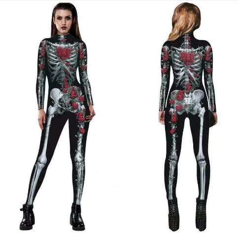 XDGBGFN Lady Halloween Skelett Kostüm, Halloween Kostüm Damen Perfektes Kostüm für Halloween, Weihnachten, Karneva Halloween Kostüm Anzug Damen (XL) von XDGBGFN