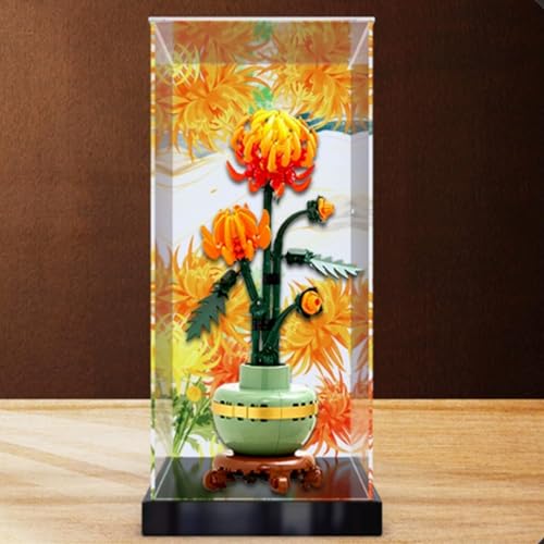 Acryl-Displaybox, geeignet für die LEGO 10368 Golden Chrysanthemum Modellreihe Design der staubdichten Acryl-Displaybox (ohne Modellbausatz) () Die obere Abdeckung kann geöffnet werden (gemalter von XDHVBES