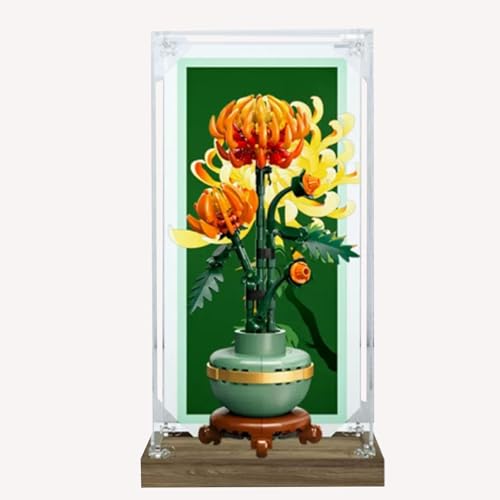 Geeignet für Lego 10368 Goldene Chrysanthemen Modell Acryl Display Box Staubdichte Vitrine Kompatibel mit Lego 10368 Golden Chrysantheme Kit (nur Displaybox ohne Modell) (Holzsockel) von XDHVBES