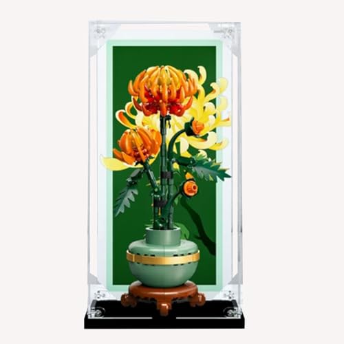 Geeignet für Lego 10368 Goldene Chrysanthemen Modell Acryl Display Box Staubdichte Vitrine Kompatibel mit Lego 10368 Golden Chrysanthemum Kit (nur Displaybox ohne Modell) (Schwarzer Sockel) von XDHVBES