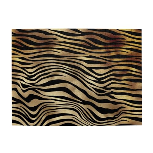 Afrikanisches Zebra-Tierfell in Sepia-Schwarzgold, Puzzle 500 Teile, Holzpuzzle, Spielzeug, Familienspiel, Wanddekoration für Erwachsene und Teenager von XDVPALNE