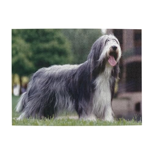 Bearded Collie Beardie Curly Grau Hunde Haustiere, Puzzle 500 Teile, Holzpuzzle, Spielzeug, Familienspiel, Wanddekoration für Erwachsene und Teenager von XDVPALNE