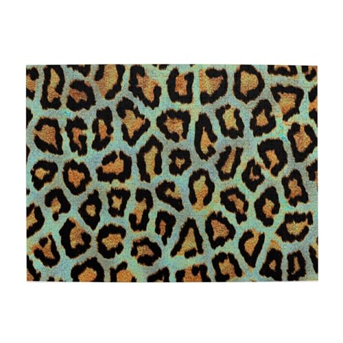 Blaugrüner Leoparden-Chic-Tierdruck, Puzzle 500 Teile, Holzpuzzle, Spielzeug, Familienspiel, Wanddekoration für Erwachsene und Teenager von XDVPALNE