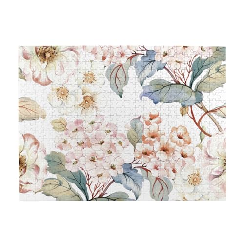 Blume Aquarell Pastell Botanical Pink, Puzzle 500 Teile, Holzpuzzle, Spielzeug, Familienspiel, Wanddekoration für Erwachsene und Teenager von XDVPALNE