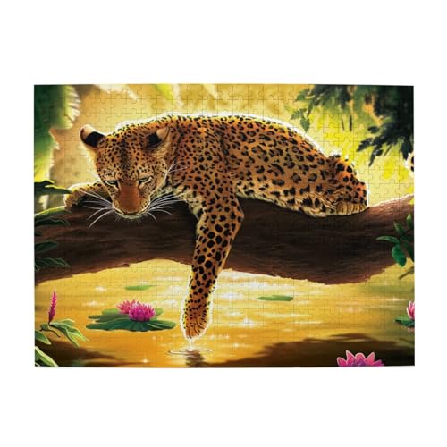 Lustiger Leopard, Puzzle 500 Teile, Holzpuzzle, Spielzeug, Familienspiel, Wanddekoration für Erwachsene und Teenager von XDVPALNE