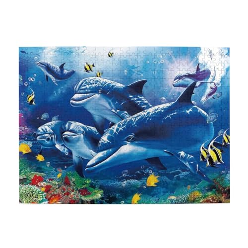 Meereslebewesen Blaue Meereswelt Koralle Delfin, Puzzle 500 Teile, Holzpuzzle, Spielzeug, Familienspiel, Wanddekoration für Erwachsene und Teenager von XDVPALNE