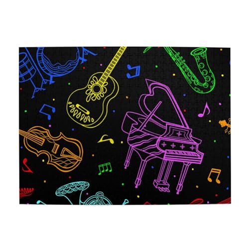 Musikinstrumente Neonfarben, Puzzle 500 Teile, Holzpuzzle, Spielzeug, Familienspiel, Wanddekoration für Erwachsene und Teenager von XDVPALNE