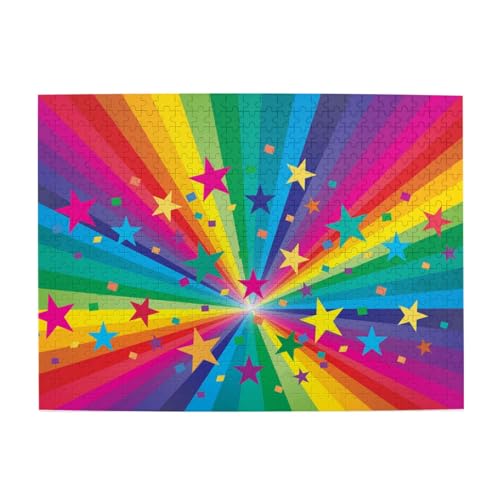 Regenbogen und Sterne Konfetti Strahlen, Puzzle 500 Teile, Holzpuzzle, Spielzeug, Familienspiel, Wanddekoration für Erwachsene und Teenager von XDVPALNE