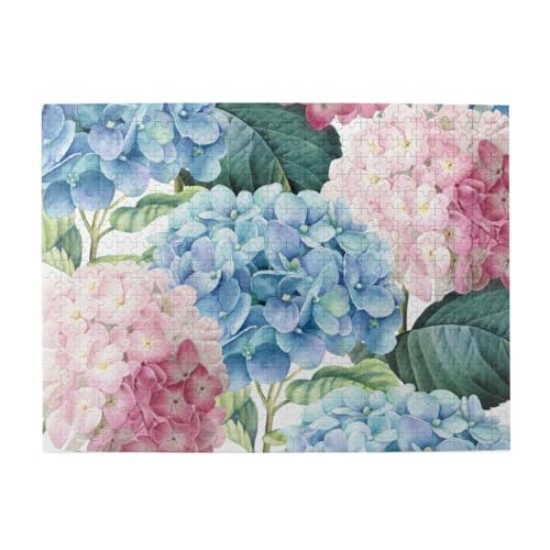 Rosa blaue Hortensie, Puzzle 500 Teile, Holzpuzzle, Spielzeug, Familienspiel, Wanddekoration für Erwachsene und Teenager von XDVPALNE