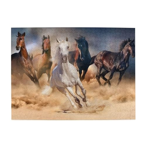 Wildes Pferd rennt gegen Sandsturm, Puzzle 500 Teile, Holzpuzzle, Spielzeug, Familienspiel, Wanddekoration für Erwachsene und Teenager von XDVPALNE