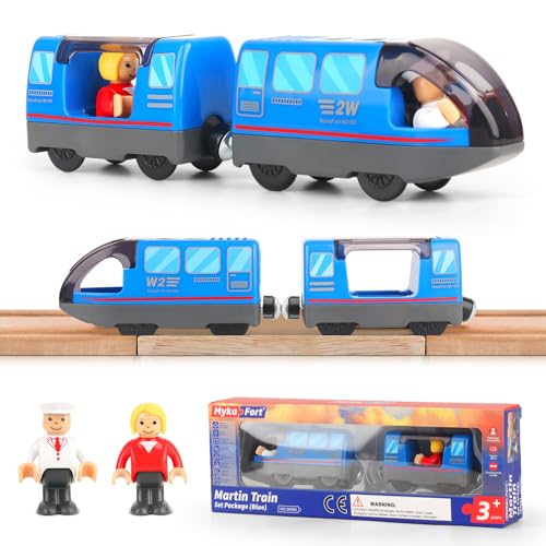 XEERUN Eisenbahn elektrische lok Holzeisenbahn Zug, Batteriebetriebenes Zugset, Batteriebetriebener Lokomotivzug, Leistungsstarker Motorzug, für Kinder Kompatibel mit Thomas, Blau von XEERUN