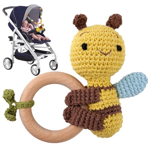 XEERUN Kinderwagenkette aus Holz und Baumwolle gehäkelt, Kinderwagenkette, Kinderwagen Kette für Babys, Montessori Neugeborenen Spielzeug Baby Kinderwagenspielzeug für Babyschale (Koala) von XEERUN