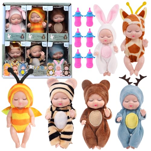 XEERUN Mini Baby Puppe, Mini Reborn Puppen, Baby Mini Puppen, Baby Funktionspuppe, Baby Puppe mit Kleidung, Schnuller, Mini Babypuppen Set, Spielzeug ab 1 Jahre von XEERUN