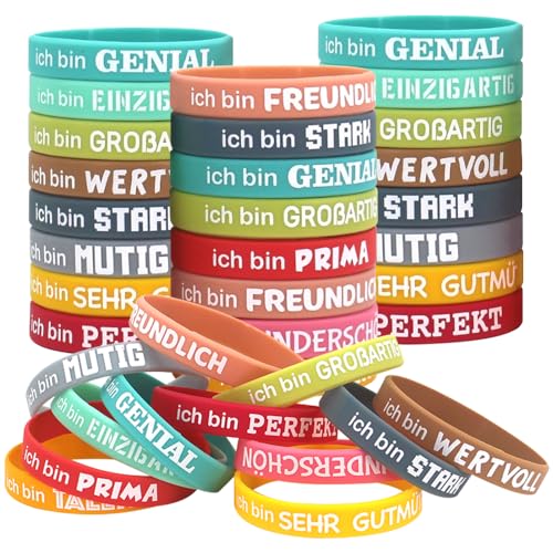 Motivationsarmbänder auf Deutsch, 36 Stück Silikon Armbänder mit Inspirierenden, Motivierendes Silikonarmband, Mutmacher Geschenke Party Mitgebsel Accessoires für Kinder Teenager Schüler Kollege von XEERUN