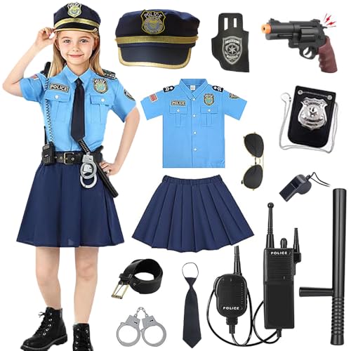 XEERUN Polizei Kostüm Mädchen, Polizei Kostüm für Kinder, Polizistin Mädchen Cop Kostüm Outfit Set, Polizei Spielzeug für Kinder Geeignet Weihnachten Party, Rollenspiel, Karneval Cosplay, Mottopartys von XEERUN