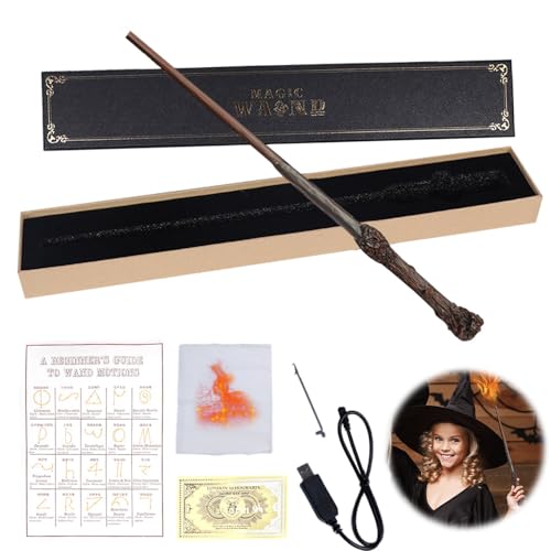 XEERUN Elderstab Harry, Dumbl Zauberstab, Dumbledore Zauberstab mit Licht, Stab in Geschenkbox mit Zauberspruch-Karte, Stationsticket und Halskette für Cosplay Karneval,Zaubererpartys (38cm) von XEERUN