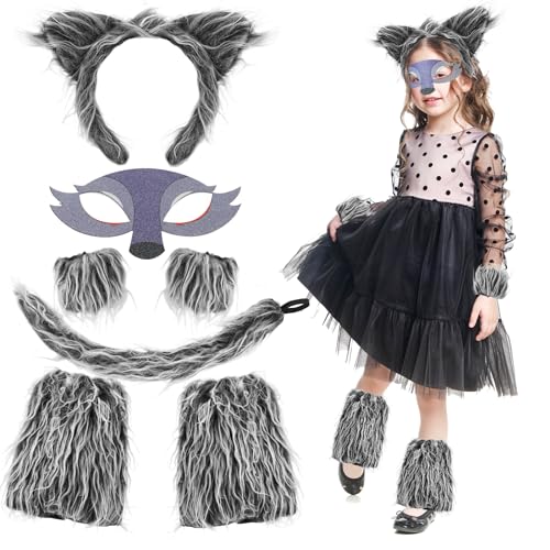 XEPST 7 Stück Tier Wolf Kostüm Set, Wolf Ohren und Schwanz Kostüm Set mit Pelzigen Wolf Stirnband Flauschige Wolfspfoten Wolf Schwanz Wolf Maske für Tierkostüm Cosplay Geburtstag Halloween Kostümparty XEPST 7 Stück Tier Wolf Kostüm Set, Wolf Ohren und Schwanz Kostüm Set mit Pelzigen Wolf Stirnband Flauschige Wolfspfoten Wolf Schwanz Wolf Maske für Tierkostüm Cosplay Geburtstag Halloween Kostümparty von XEPST