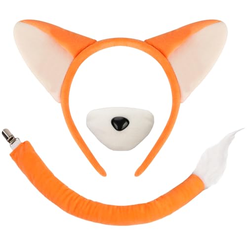 XEPST Fuchs Ohren und Schwanz Set, Tier Fuchs Kostüm Set mit Fuchs Stirnband Fuchsschwanz Fuchsnase für Tierkostüm Cosplay Geburtstagsparty Zubehör Halloween Kostüm Kostüm Partyzubehör von XEPST