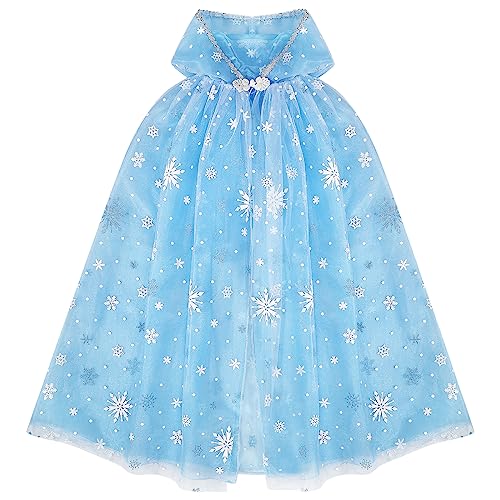 XEPST Kinder Umhang Prinzessin, Prinzessin Umhang mit Kapuze Tüll Umhang Glänzender Schneeflocke Umhang Halloween Karneval Kostüm Umhang Prinzessin Cosplay Party Kostüm für Kinder von XEPST