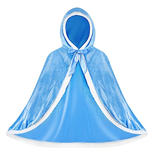 XEPST Kinder Umhang Prinzessin Blau Cape, Prinzessin Umhang mit Kapuze Halloween Karneval Kostüm Umhang Prinzessin Cosplay Party Kostüm für Mädchen von XEPST