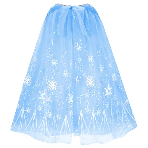 XEPST Kinder Umhang Prinzessin Blau Cape, Schneeflocke Prinzessin Umhang mit Kapuze Halloween Karneval Kostüm Umhang Prinzessin Cosplay Party Kostüm für Mädchen, 65 CM von XEPST