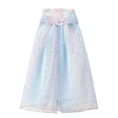 XEPST Kinder Umhang Prinzessin Bunt Cape, Prinzessin Umhang Tüll Umhang mit Kapuze Glitzer Pailletten Cape Halloween Karneval Kostüm Umhang Prinzessin Cosplay Party Kostüm für Mädchen von XEPST