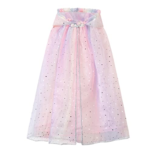 XEPST Kinder Umhang Prinzessin Bunt Cape, Prinzessin Umhang mit Kapuze Tüll Umhang Glitzer Pailletten Cape Halloween Karneval Kostüm Umhang Prinzessin Cosplay Party Kostüm für Mädchen von XEPST