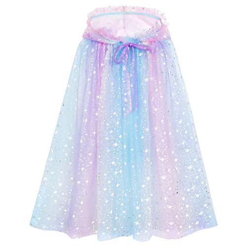 XEPST Kinder Umhang Prinzessin Bunt Cape mit Kapuze, Prinzessin Umhang Tüll Umhang Glitzer Pailletten Cape Halloween Karneval Kostüm Umhang Prinzessin Cosplay Party Kostüm für Mädchen von XEPST