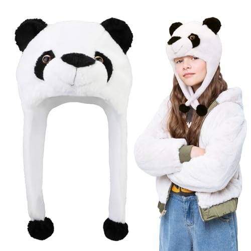 XEPST Plüschtier Hut Panda Hut, 2-In-1 Kapuzenhut Schal Kunstpelz Tier Kopfbedeckungen Alberne Hüte Lustiger Hut Schal für Kinder Erwachsene Tierkostüm Cosplay Geburtstagsparty Halloween Karneval von XEPST