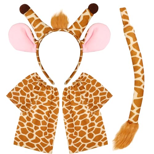 XEPST Tier-Giraffen-Kostüm-Set, Giraffen-Ohren-und Schwanz-Set mit Giraffen-Stirnband und Giraffen-Schwanz-Beinwärmer für Tierkostüm Cosplay Geburtstag Halloween Kostüm Partyzubehör von XEPST