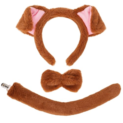 XEPST Tier Hündchen Kostüm Kinder Set, Hundeohren und Schwanz Set mit Hundeohren Stirnband und Hundeschwanz für Tierkostüm Cosplay Geburtstagsparty Weltbuchtag Halloween Kostüm Partyzubehör von XEPST