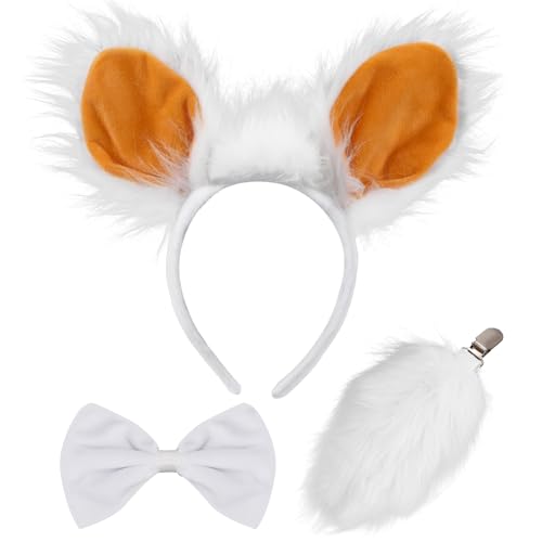 XEPST Tier Schaf Kostüm Set, Schafohren und Schwanz Set mit Lammohren Stirnband Lammschwanz Fliege für Tierkostüm Cosplay Geburtstagsparty Karneval Halloween Kostüm Kostüm Partyzubehör von XEPST