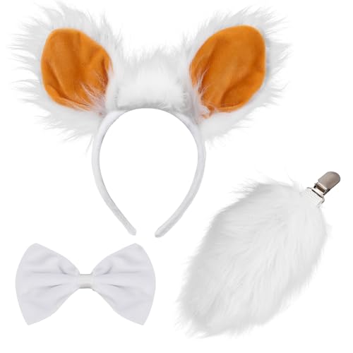 XEPST Tier Schaf Kostüm Set, Schafohren und Schwanz Set mit Lammohren Stirnband Lammschwanz Fliege für Tierkostüm Cosplay Geburtstagsparty Karneval Halloween Kostüm Kostüm Partyzubehör von XEPST